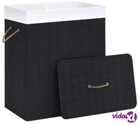 vidaXL Cesto Portabiancheria in Bambù a 2 Sezioni Nero 100 L