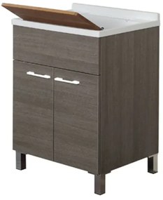 Mobile Lavatoio 2 Ante Rovere Scuro L.60 Con Vasca E Asse