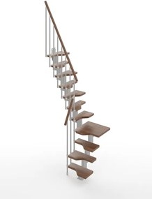 Scala a rampa passo giapponese Bria IRIS, larghezza 60 cm, struttura in acciaio grigio argento, gradini in legno faggio, colore noce