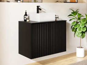 Mobile per bagno sospeso con scanalature e lavabo da appoggio L80 cm Nero - ZILGA