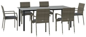 Set da pranzo giardino 7pz nero e grigio con cuscini polyrattan