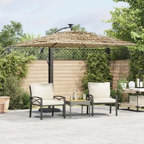 Ombrellone Giardino Led E Palo İn Acciaio Marrone 246x246x230cm /
