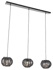 Lampada a sospensione rustica nera oblunga 3 luci - Canna