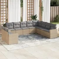 Set Divano da Giardino 10 pz con Cuscini Beige in Polyrattan 3251506