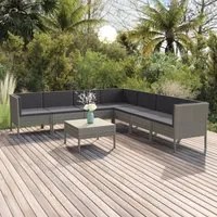 Set Divani da Giardino 8 pz con Cuscini in Polyrattan Grigio cod mxl 38367