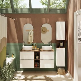 Mobile bagno sospeso con lavabo e organizer per cosmetici, top incluso L 120 x H 55 x P 45 cm bianco e miele in truciolare 4 cassetti per doppia vasca Modern