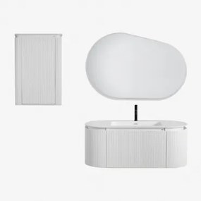 Set Mobili Da Bagno In Legno Carsone Con Lavabo Integrato Bianco & Bianco & Ovalado Led Y Antivaho (120x80 Cm) Meunier & Nero ↑20 Cm - Sklum