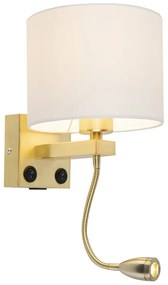 Applique da parete dorata USB con paralume bianco - Brescia Combi