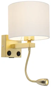 Applique da parete dorata USB con paralume bianco - Brescia Combi