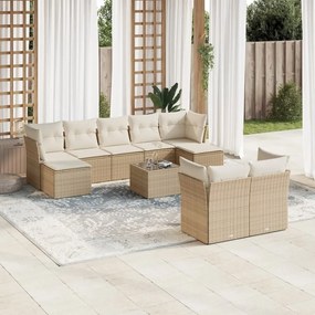 Set divano da giardino 10 pz con cuscini beige in polyrattan