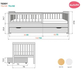 Letto per bambini con barriera TEDDY - naturale - letto senza spazio di archiviazione 140x70 cm