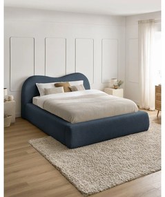 Letto matrimoniale in blu scuro imbottito con spazio contenitivo con rete inclusa 160x200 cm Orlane – Bobochic Paris