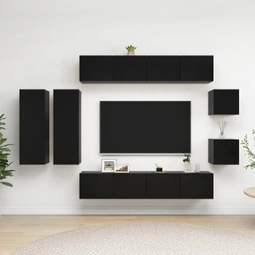 Set di mobili porta tv 8 pz nero in legno multistrato