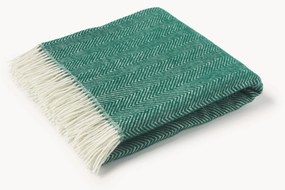 Coperta in lana con motivo a spina di pesce e frange Tyrol