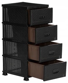 Cassettiera marrone con design in rattan e 4 cassetti