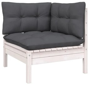 Set divani da giardino 5 pz con cuscini bianchi legno di pino