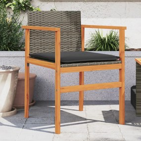 Sedie giardino con cuscini 2pz grigie polyrattan legno massello