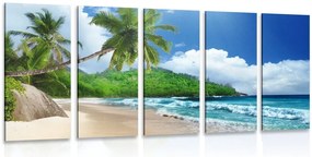 Quadri 5 pezzi – Spiaggia meravigliosa sull'isola di Seychelles