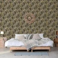 DUTCH WALLCOVERINGS Carta da Parati Palm Trees Oro e Nero 442570