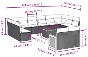 Set Divano da Giardino 13 pz con Cuscini Beige in Polyrattan