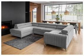 Divano angolare grigio chiaro allungabile/con contenitore (con penisola a sinistra/a U) Louis – ELTAP