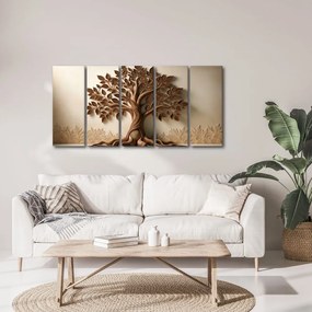Quadri 5 pezzi – Albero della vita marrone con effetto 3D