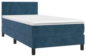 Letto a molle con materasso e led blu scuro 90x190cm in velluto