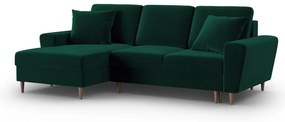 Divano angolare verde allungabile e con contenitore (con penisola a sinistra/con chaise lounge) con rivestimento in velluto Kyoto – Cosmopolitan Design