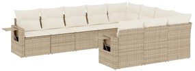 Set divano da giardino 10 pz con cuscini beige in polyrattan