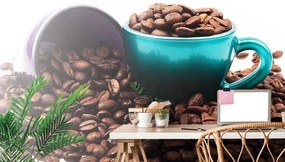 Carta da parati autoadesiva – Tazza con chicchi di caffè
