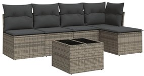 Set Divano da Giardino 6 pz con Cuscini Grigio in Polyrattan