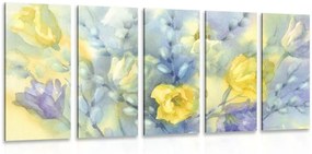 Quadri 5 pezzi – Tulipani gialli ad acquerello