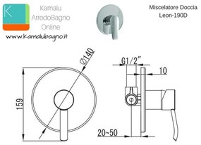 Kamalu - miscelatore doccia a muro senza deviatore modello leon-190d