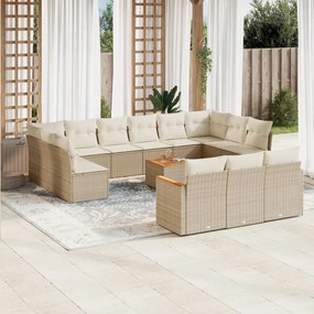 Set Divani da Giardino 14pz con Cuscini in Polyrattan Beige