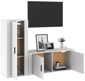 Set di mobili porta tv 2 pz bianco lucido in legno multistrato
