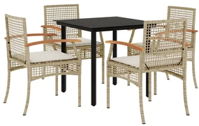 Set da pranzo da giardino 5 pz con cuscini beige in polyrattan