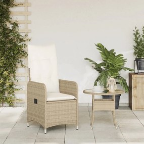 Sedia reclinabile da giardino con cuscini beige in polyrattan