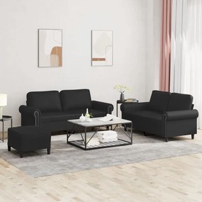 Set Di Divani 3 Pz Con Cuscini Nero İn Similpelle /