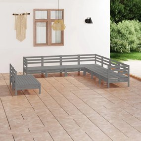 Set Salotto da Giardino 9 pz in Legno Massello di Pino Grigio