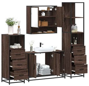 Set Mobili Da Bagno 4 Pz Rovere Marrone İn Legno Multistrato /