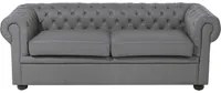 Divano Chesterfield Grigio Rivestimento in Vera Pelle Gambe in Legno Scuro 3 Posti Contemporaneo