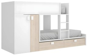 Letto a castello 2 x 90 x 190 cm - Armadio integrato - Bianco e Naturale - JUANITO