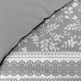 Set copripiumino e federa bianco/grigio in cotone per letto matrimoniale 200x200 cm Annie – douceur d'intérieur