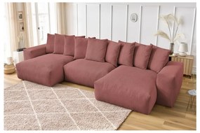 Divano angolare in rosa chiaro con rivestimento in velluto a coste Voltaire – Bobochic Paris