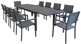 DEXTER - set tavolo in alluminio e teak cm 200/300 x 100 x 74 h con 10 poltrone Venus
