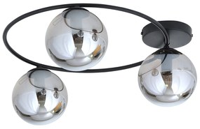 Plafoniera Minimal 3 Luci Perseo In Acciaio Nero E Sfere In Vetro Fumè