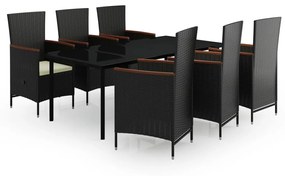 Set da pranzo da giardino 7 pz con cuscini nero