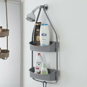 Mensola doccia grigia in PVC con 2 ripiani e ganci inferiori