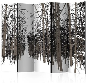 Paravento Alberi - inverno II (5 parti) - astrazione in bosco innevato
