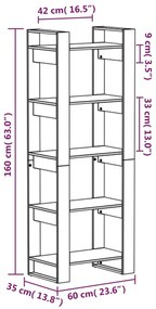 Libreria/Divisorio Grigio 60x35x160 cm Legno Massello